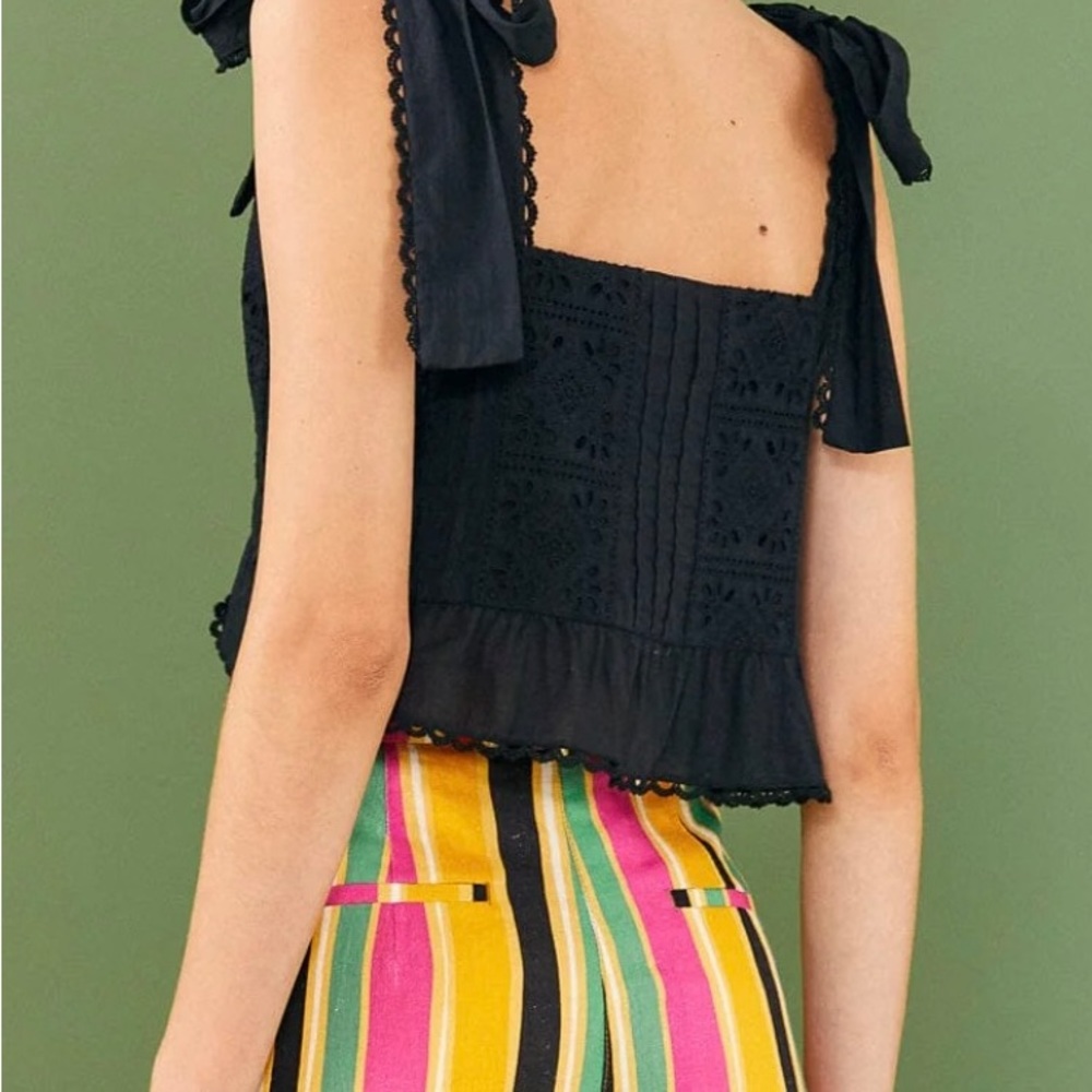 FARM Rio Black Eyelet Tie-Shoulder Cropped Top - Picture 2 of 4